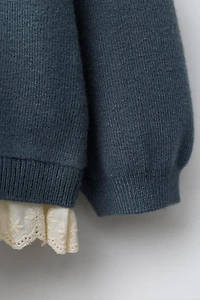 EMBROIDERED LACE KNIT SWEATER