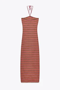 STRIPED JACQUARD MIDI DRESS
