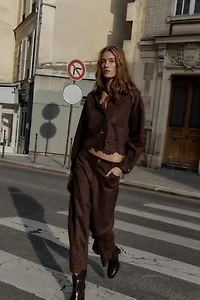 DIE-CUT HEM FAUX SUEDE JACKET