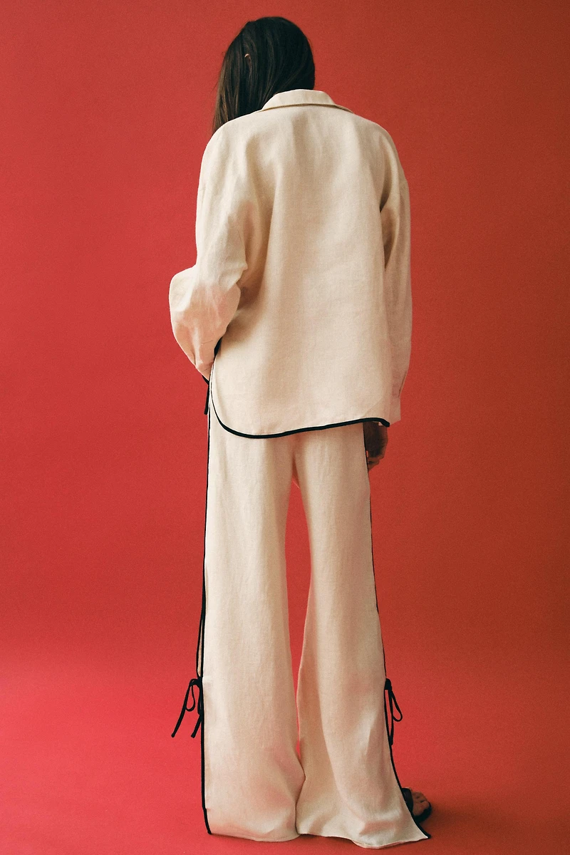 100% LINEN PIPING TROUSERS ZW COLLECTION