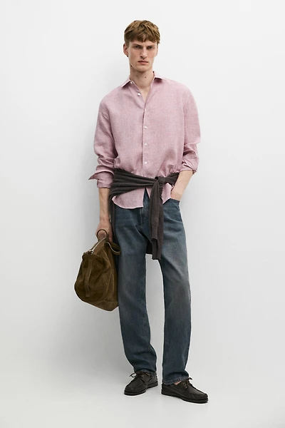 100% linen regular fit micro-checked shirt