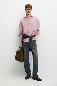 100% linen regular fit micro-checked shirt