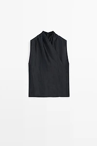 Linen blend sleeveless crossover top
