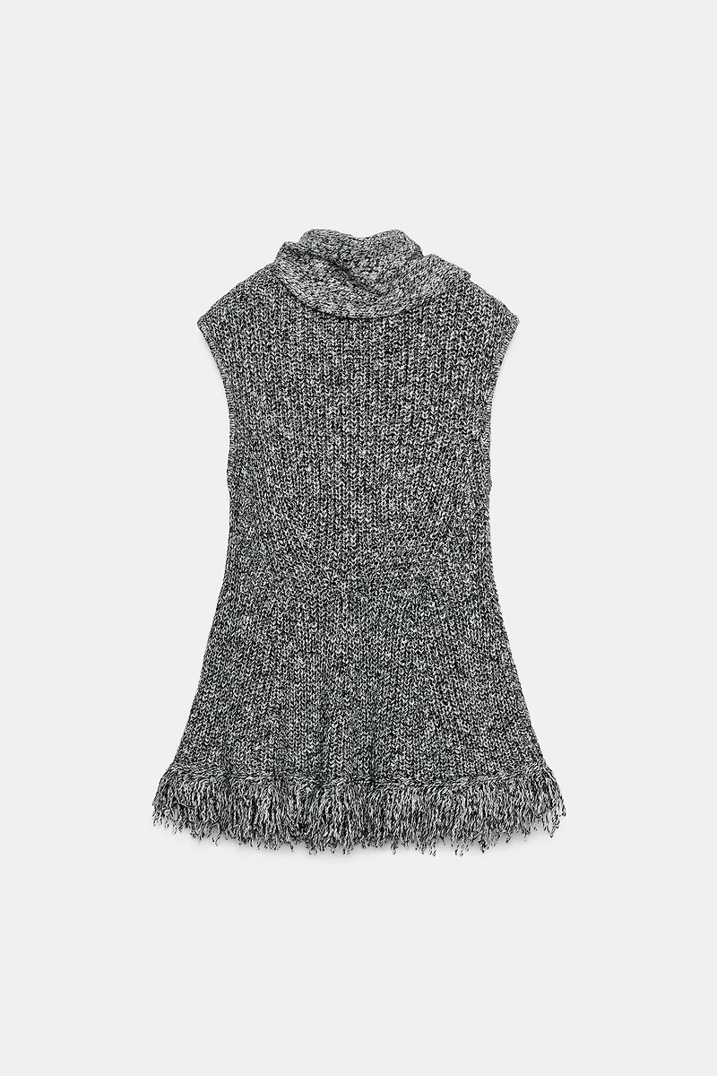 KNIT TOP WITH SCARF AND FRAYED HEM