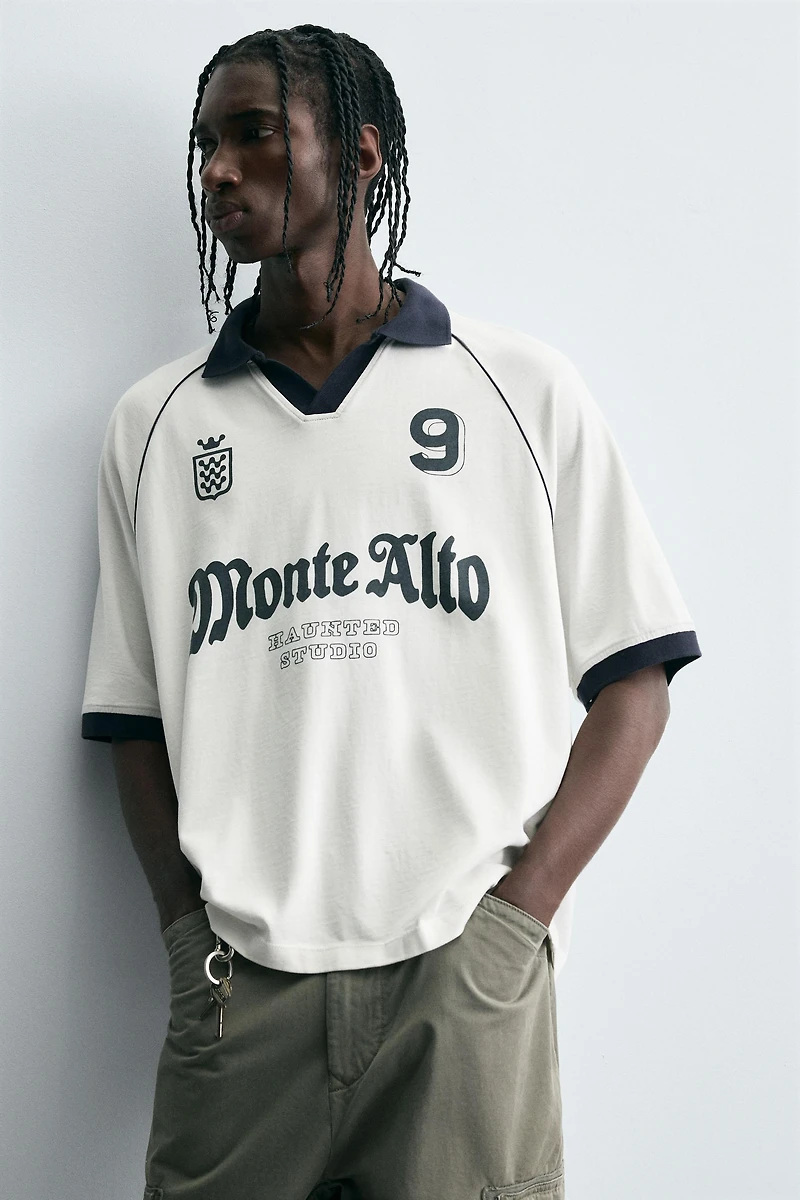 RETRO FOOTBALL PRINT POLO SHIRT