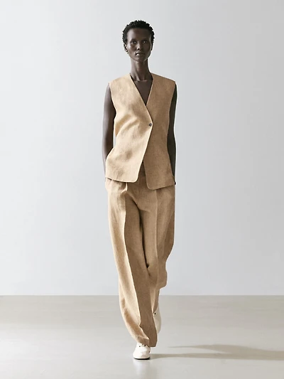 Veste sans manches croisée lin