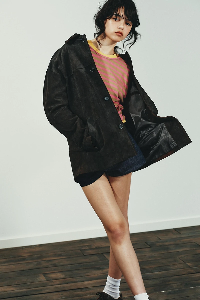 VESTE OVERSIZE 100% CUIR DE DAIM