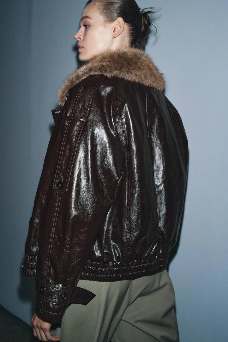 SHINY FAUX FUR COLLAR JACKET ZW COLLECTION