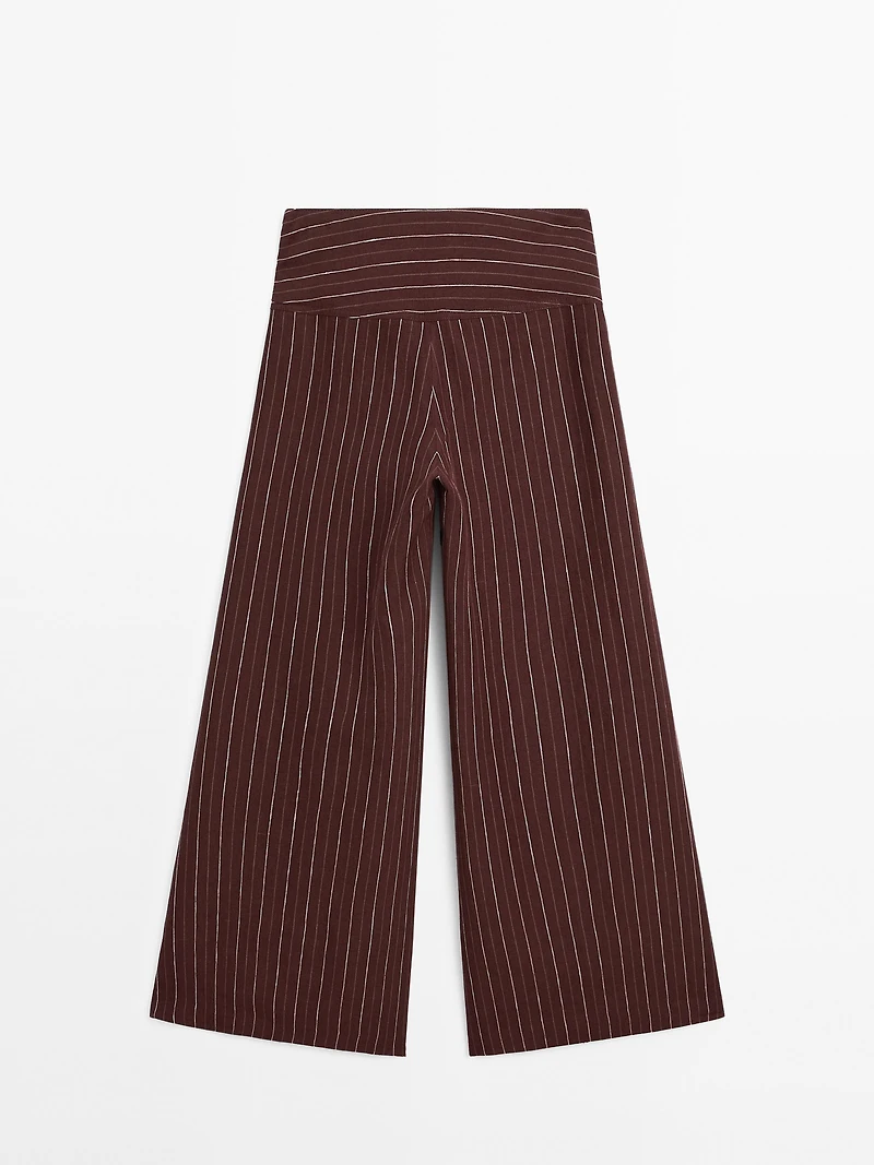 High-waist wide-leg linen trousers