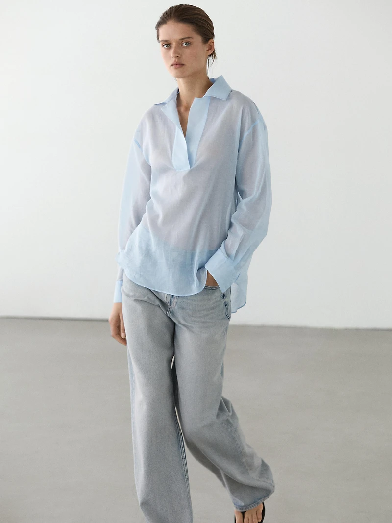 Flowing 100% cotton shirt with collar detail