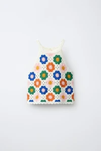 CROCHET FLORAL KNIT TOP