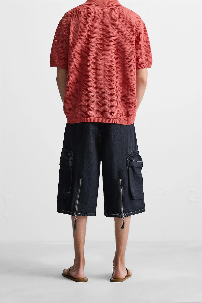 WIDE FIT DENIM CARGO SHORTS