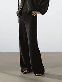 Linen blend trousers with elastic waistband