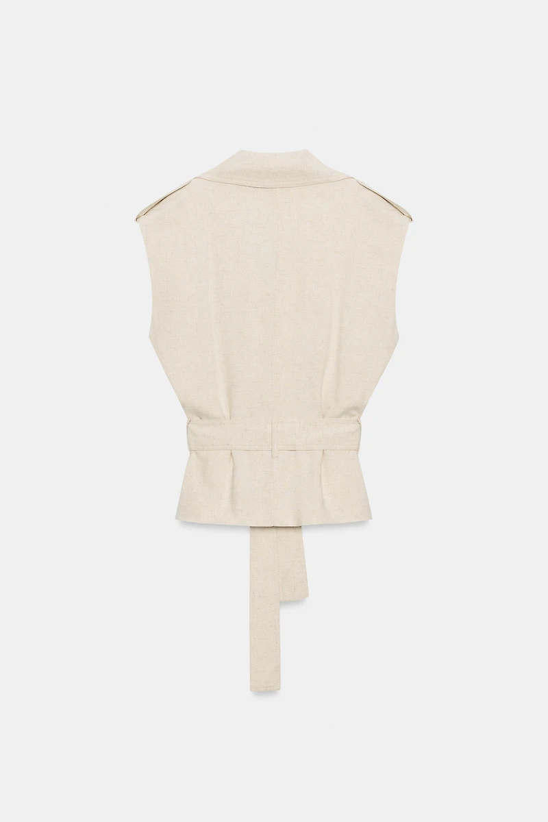 BELTED DOUBLE-BREASTED LINEN VEST