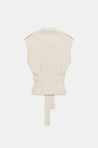 BELTED DOUBLE-BREASTED LINEN VEST