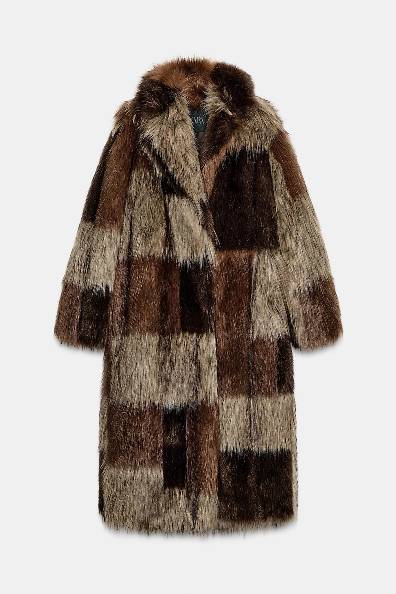 PATCHWORK FAUX FUR COAT ZW COLLECTION LIMITED EDITION
