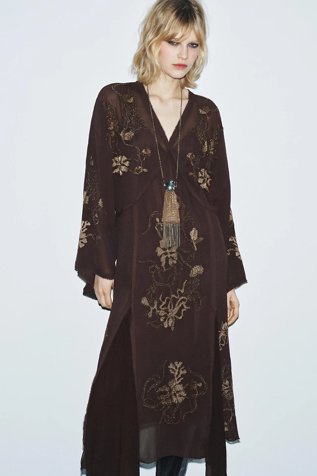 zw collection beaded embroidered dress Hand Embroidered Cotton Midi Dress By Chicly – chicly