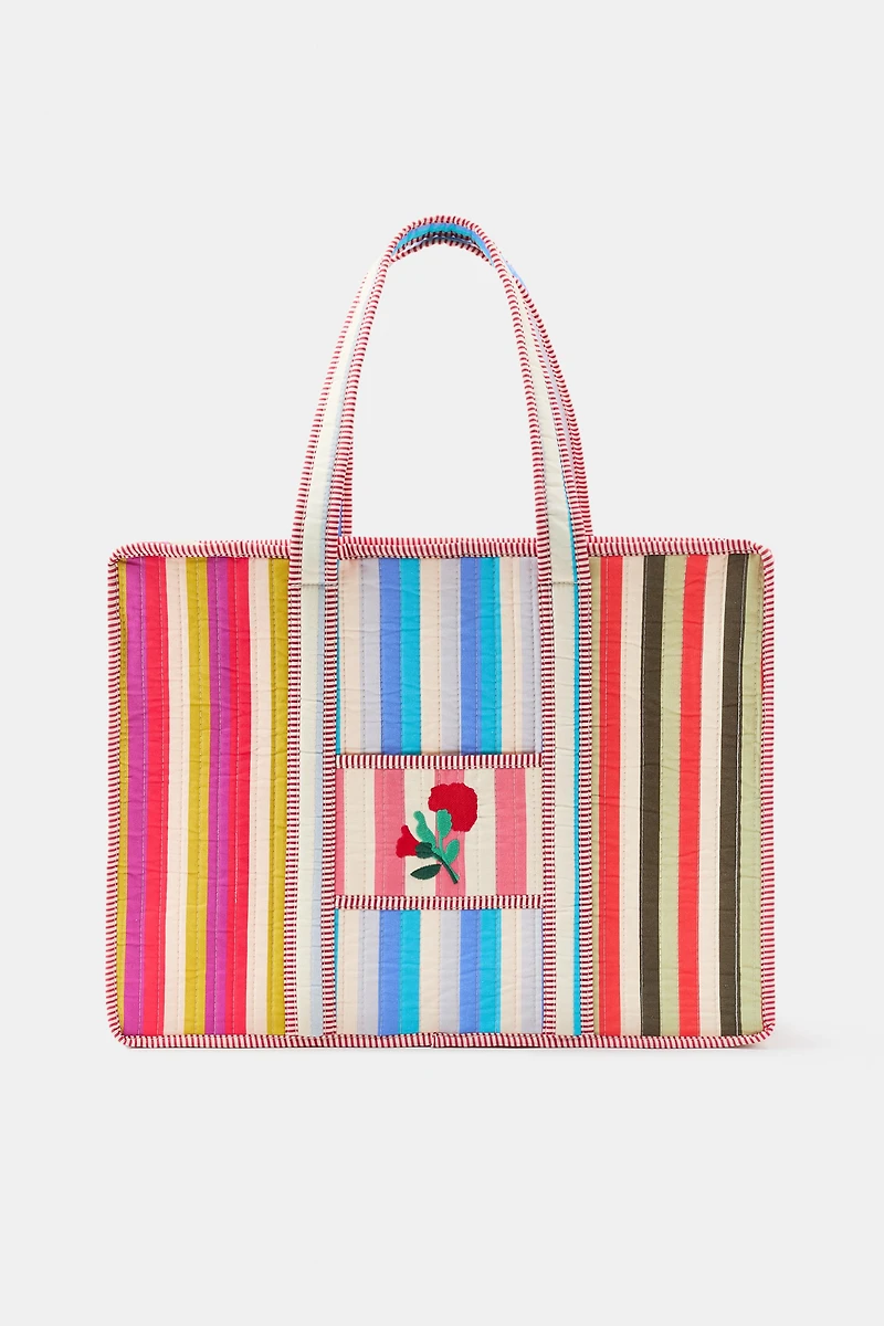 FLORAL STRIPE QUILTED BAG