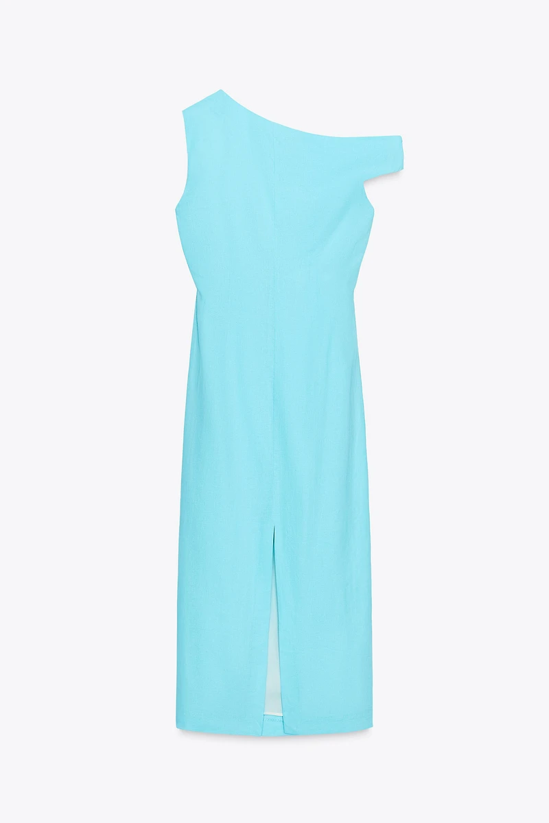 ASYMMETRIC LINEN MIDI DRESS WITH APPLIQUÉ