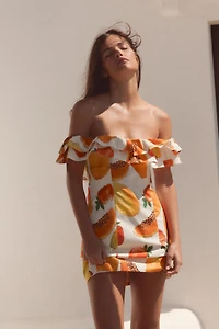 FRUIT PRINT RUFFLED MINI DRESS