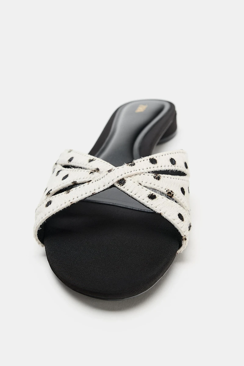 PRINTED LEATHER FLAT SANDALS