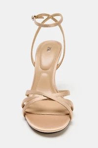 RHINESTONE APPLIQUÉ HEELED SANDALS