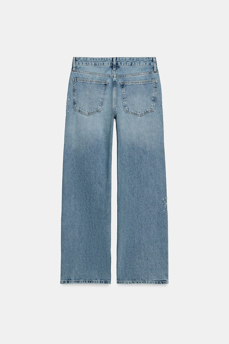 TRF LOW RISE SPARKLE WIDE LEG JEANS
