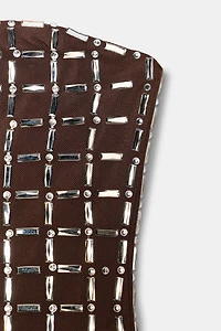 SHINY STRAPLESS MESH TOP