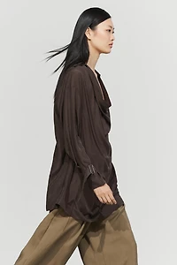 100% Silk Draped Neckline Flowy Shirt