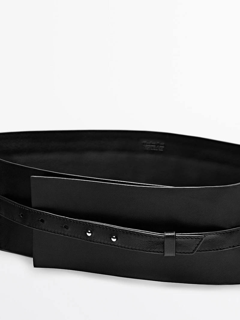 Pleated nappa leather sash belt