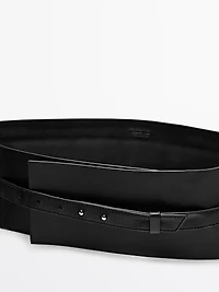 Pleated nappa leather sash belt