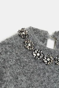 SHORT SLEEVE JEWEL BEAD KNIT JUMPER