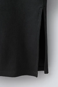 LONG RIBBED DRESS WITH RHINESTONE TEXT
