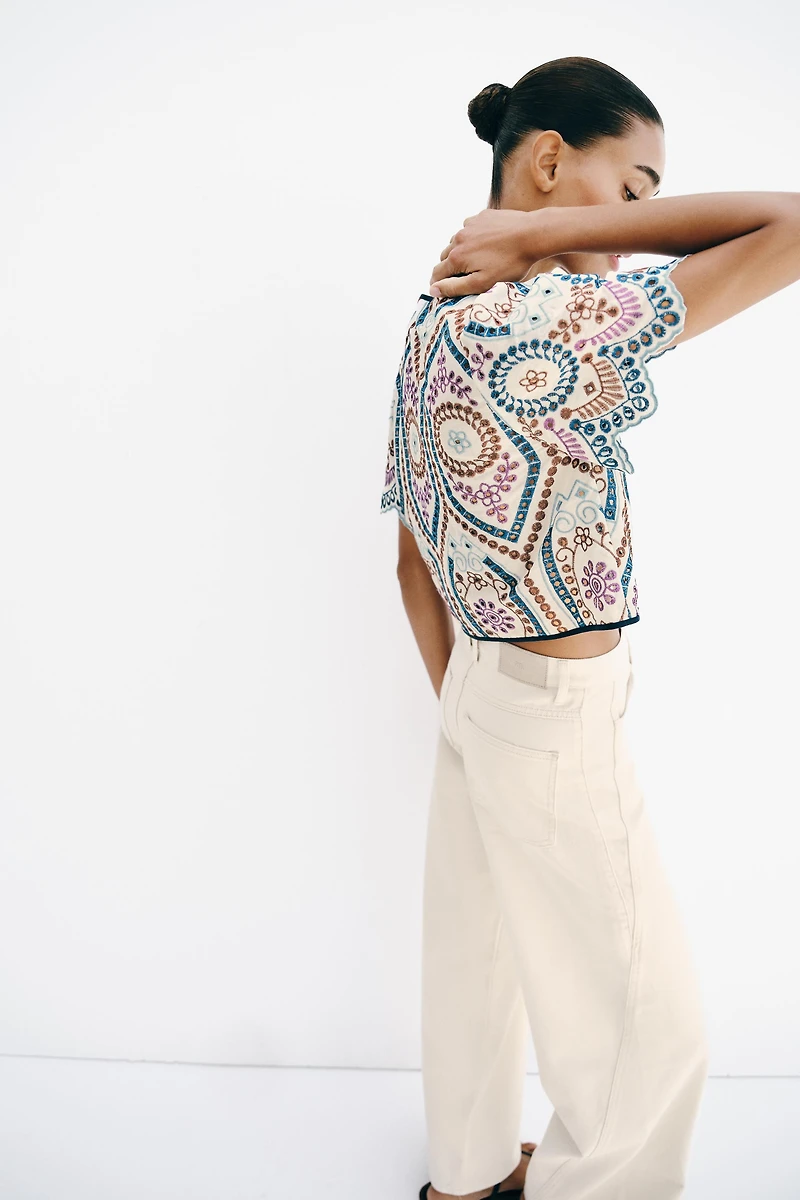 EMBROIDERED EYELET CROP TOP
