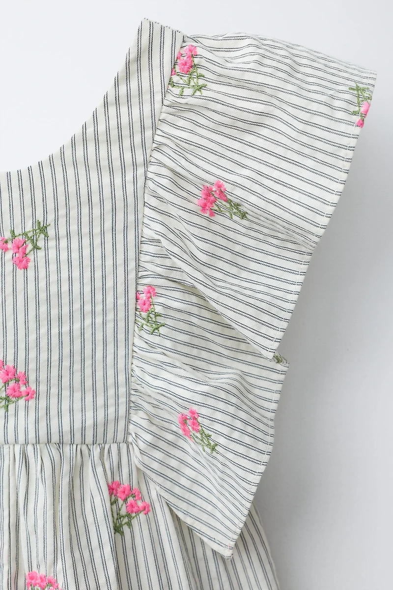 LONG EMBROIDERED FLORAL STRIPED JUMPSUIT