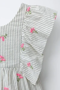 LONG EMBROIDERED FLORAL STRIPED JUMPSUIT