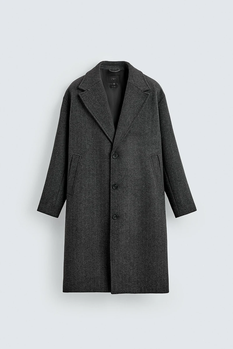 HERRINGBONE TEXTURED WOOL BLEND COAT