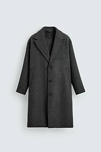 HERRINGBONE TEXTURED WOOL BLEND COAT