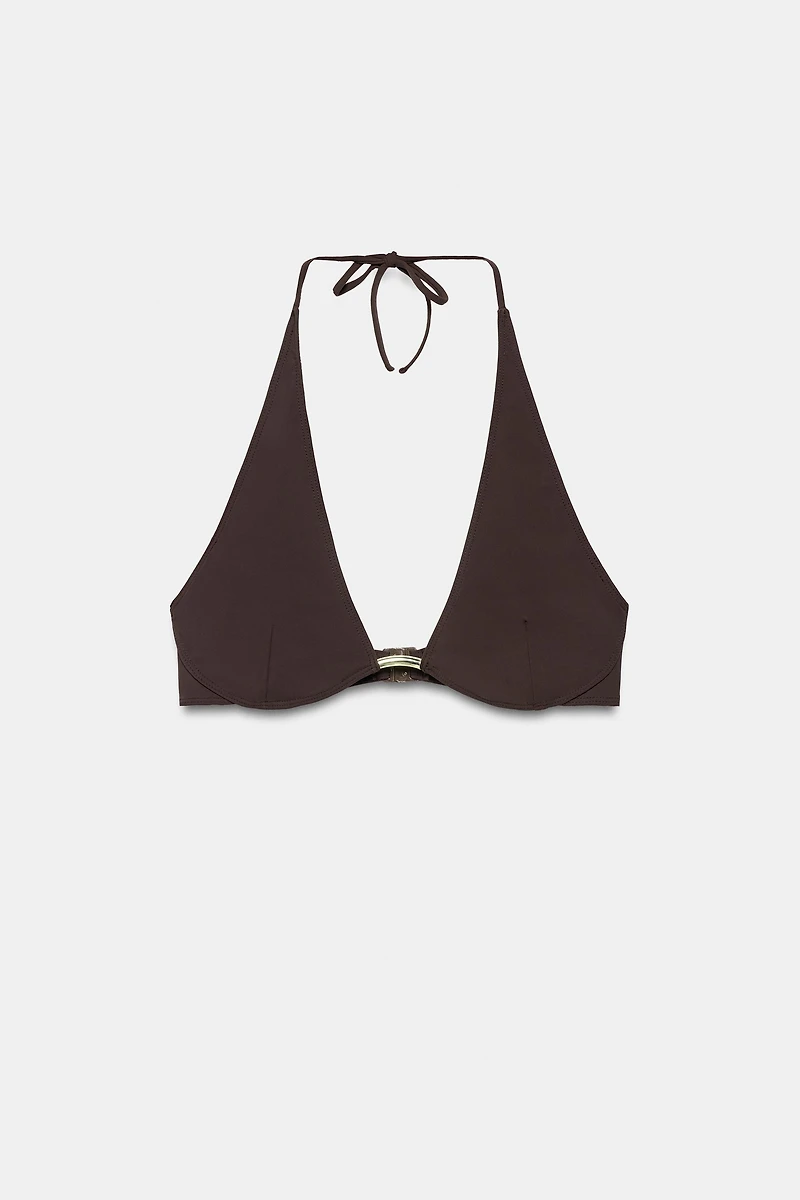 HALTER BIKINI TOP WITH METAL DETAIL