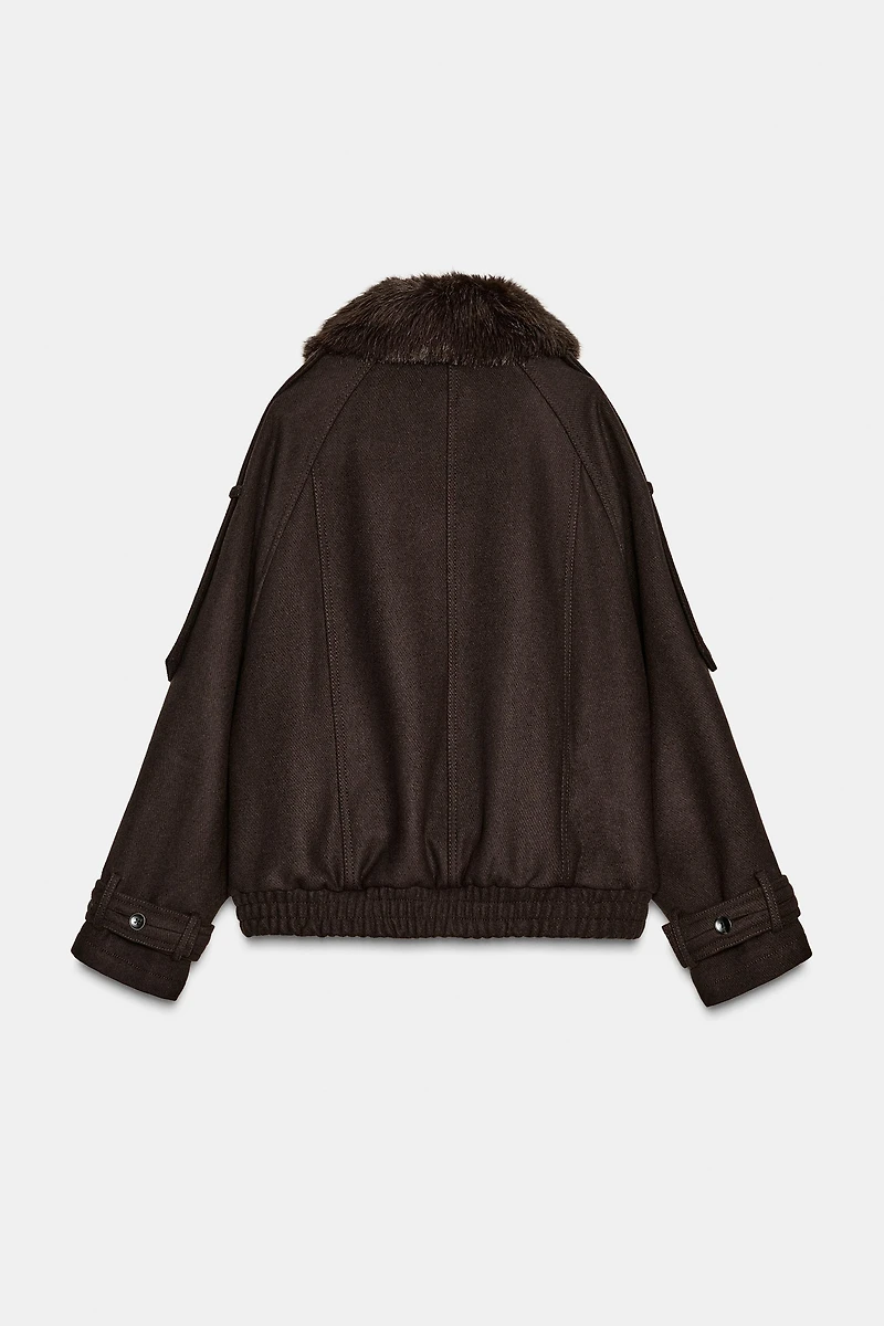 VESTE AVEC LAINE COL EFFET FOURRURE ZW COLLECTION