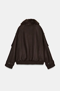 VESTE AVEC LAINE COL EFFET FOURRURE ZW COLLECTION