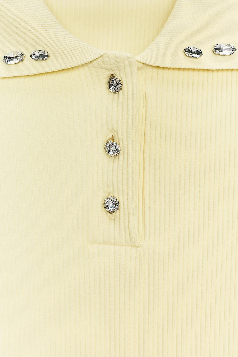 JEWEL COLLAR RIBBED POLO SHIRT