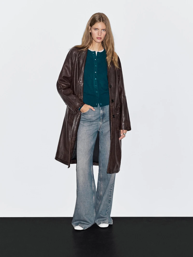 Manteau long en cuir nappa