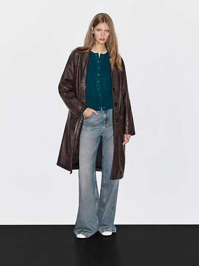 Manteau long en cuir nappa