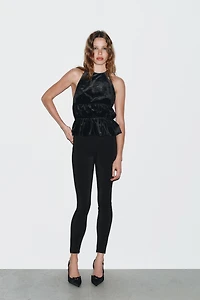 TOP HALTER EN VELOURS FRONCÉ