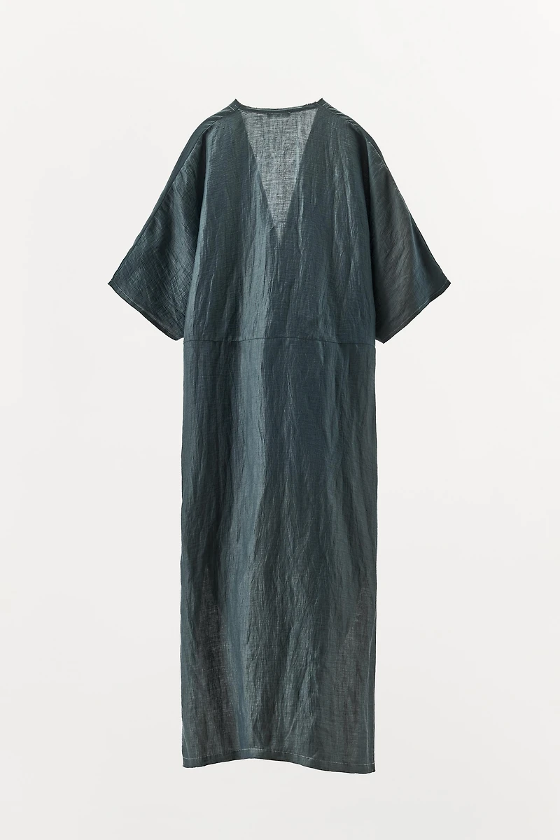 CONTRAST TIED LINEN DRESS