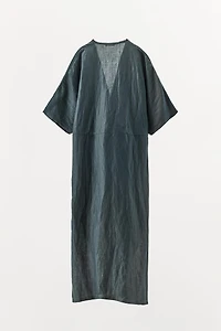 CONTRAST TIED LINEN DRESS