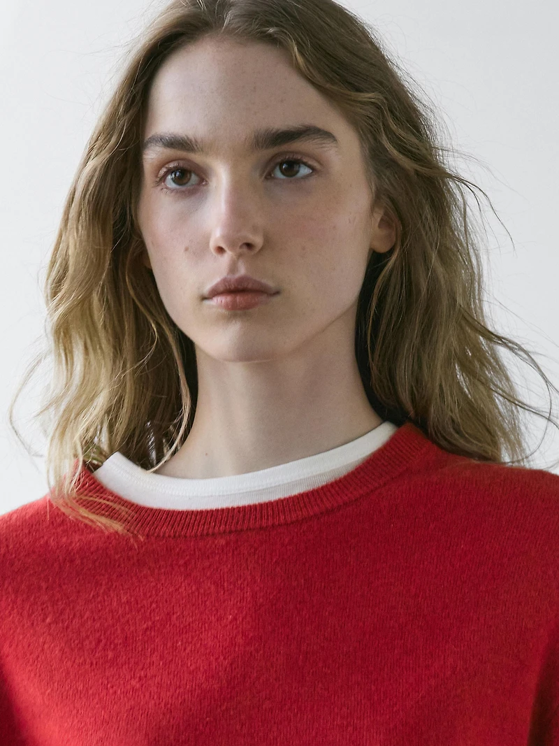 Wool blend crew neck knit sweater