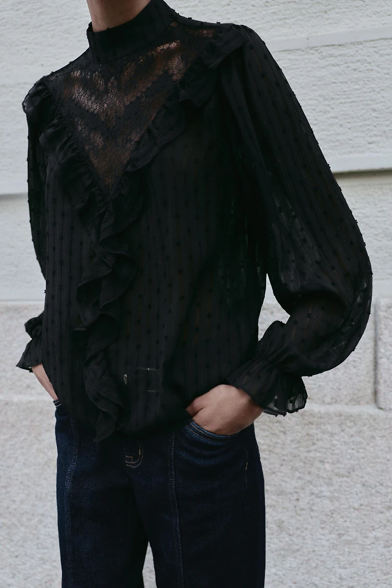 DOTTED MESH LACE SHIRT