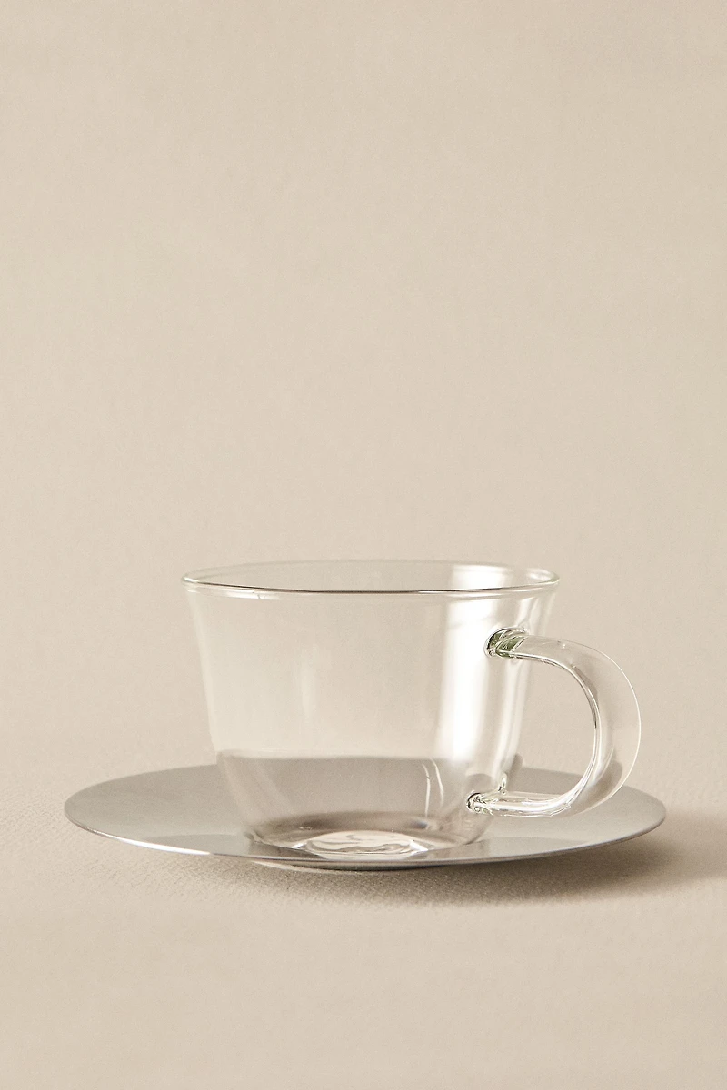 BOROSILICATE GLASS TEACUP AND SAUCER